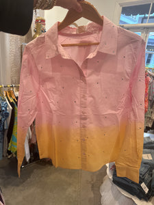 Pink Lemon Rhinestone Embellished Dip Dye Shirt