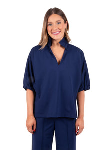 Poppy Top - Navy Ponte