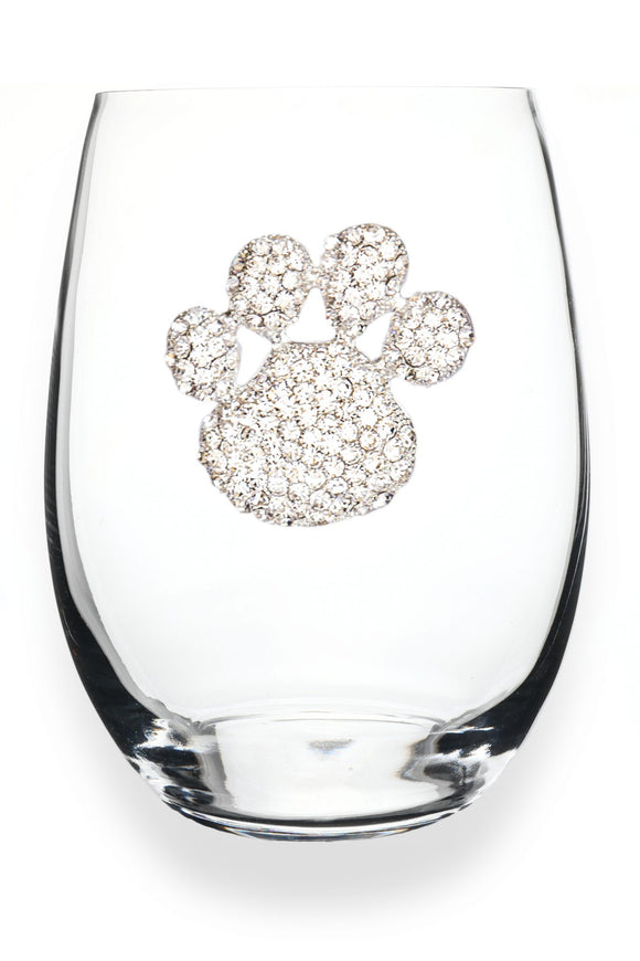 Paw Print Jeweled Stemless Glassware