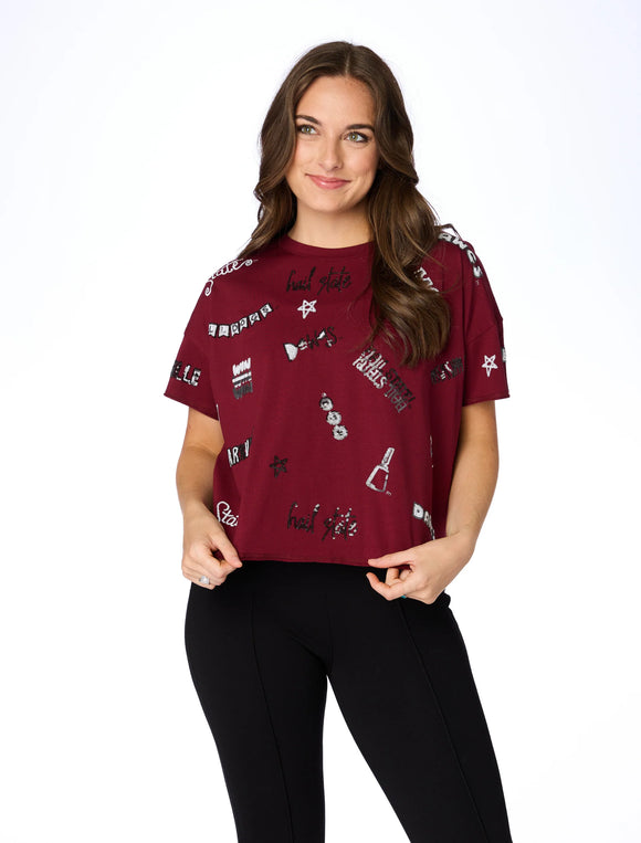 The Sequin Boxy Tee Mississippi State