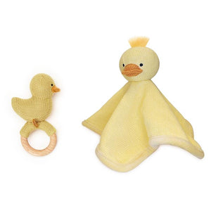 Duckie Knitted Snuggle and Rattle Set in Gift Box