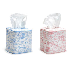 Toile Quilted Cotton Tissue Box Cover