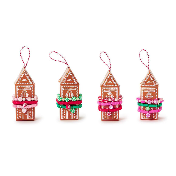 Peppermint Candy Elastic Bracelets on Gingerbread House Gift Box