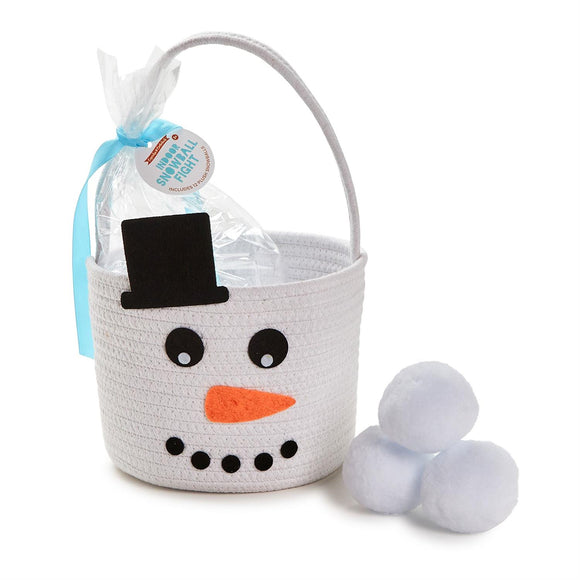 Hand-Crafted Snowman Basket with Handle and 12 Snowballs