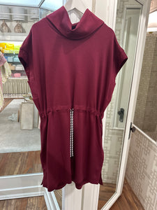 Maroon Sweatshirt Drawstring Dress