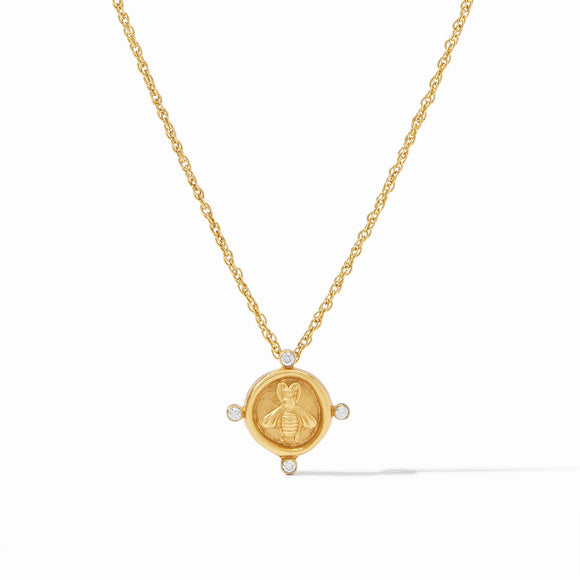 Bee Cameo Solitaire Necklace - Gold - Cubic Zirconia