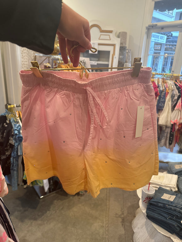 Pink Lemon Rhinestone Embellished Dip Dye Shorts