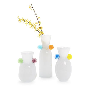 White Art Glass Vase with Colored Accents