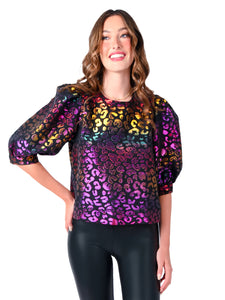 Bella Top - Gold Cheetah Jacquard