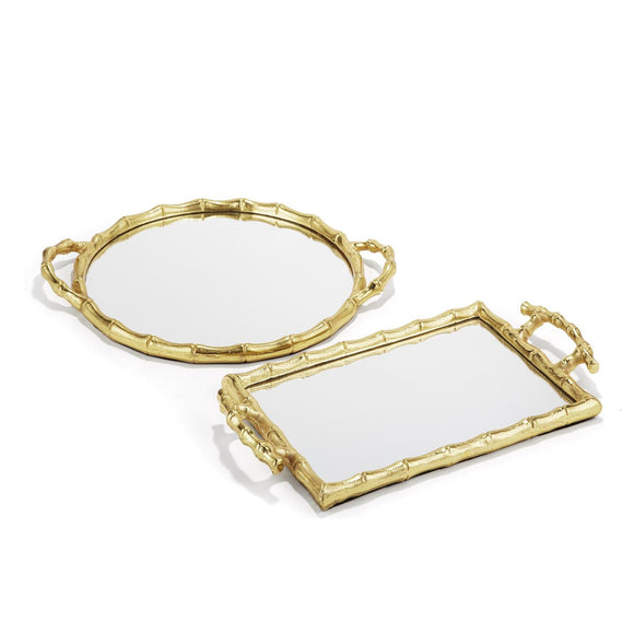 Golden Bamboo Mirror Decorative Tray