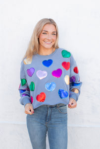 Dusty Blue Rainbow Foil Heart Sweatshirt