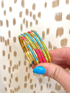 Color Fever Bead Inlay Metal Bangles