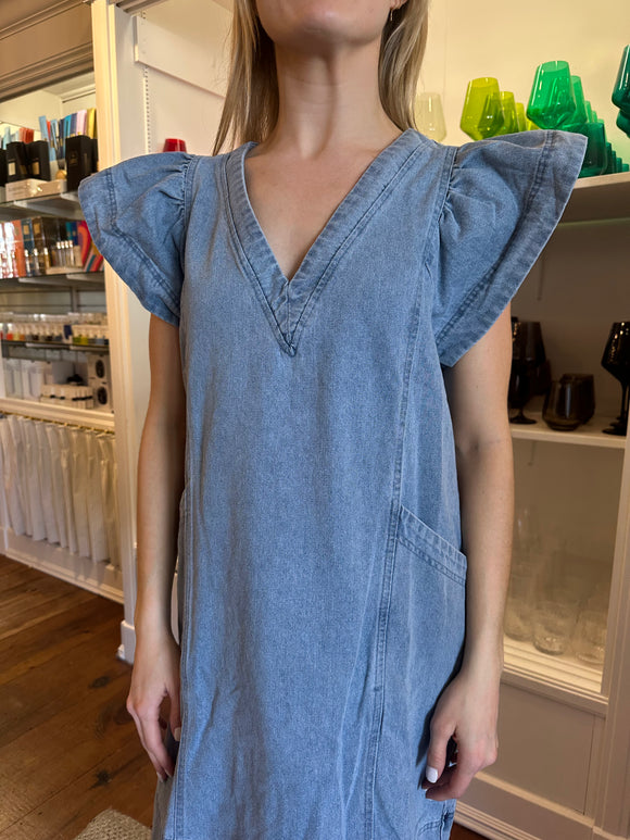 Denim Ruffle Sleeve Dress