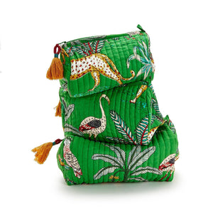 Happy Tropical Island Hand Block Printed Cosmetic Bag