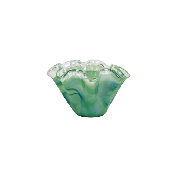 Onda Glass Green Petite Ruffled Bowl