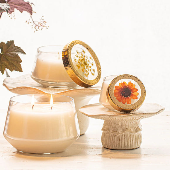 Harvest Pumpkin Candle / Pressed Floral Candle