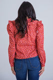 Leopard Poplin Ruffle Top