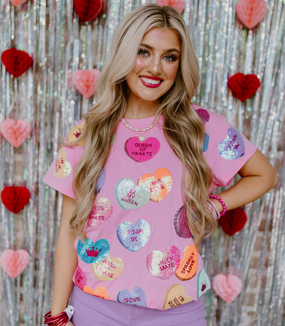 Magenta Sequin Candy Heart Tee