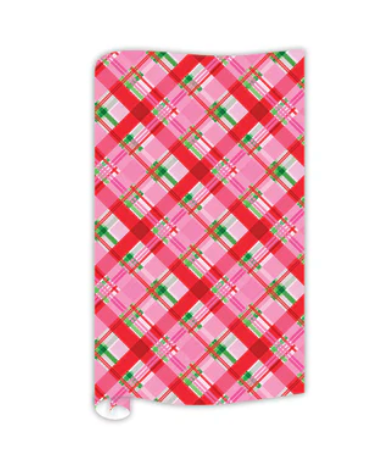 Wrapping Paper 8Ft-Handpainted Pink & Green Traditional Plaid