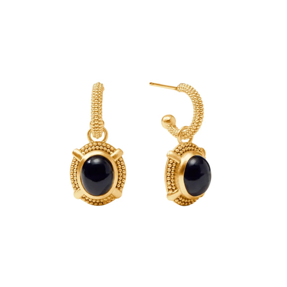 Cabochon Hoop & Charm Earring - Gold - Obsidian