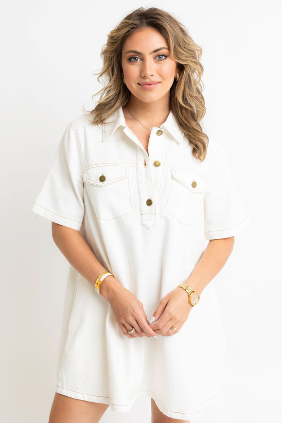 Denim Pocket Swing Shirt Dress