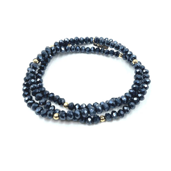 OG Shimmer Bracelet Stack in Metallic Navy + Gold Filled