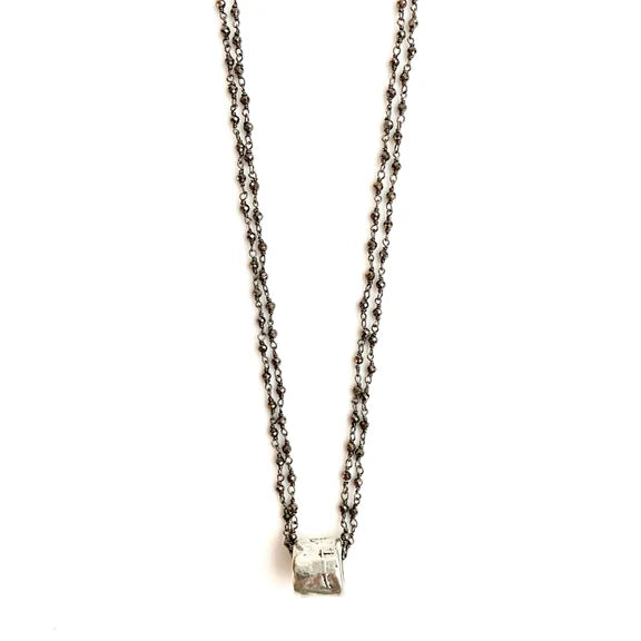 Silver Barrel on Double Oxi Pyrite Necklace