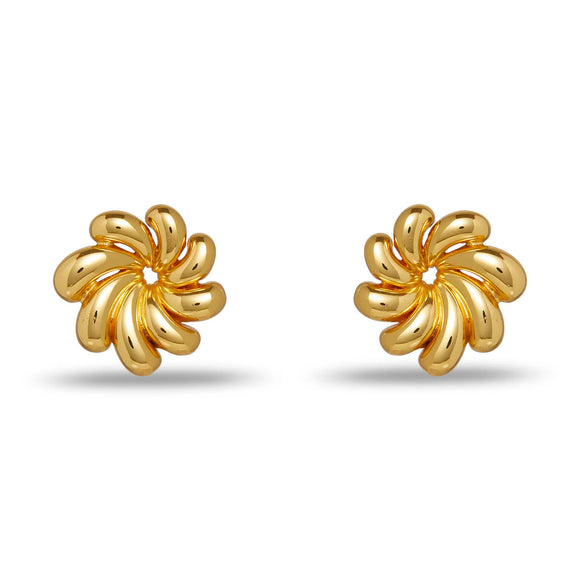 Gold Pinwheel Flower Button Earrings