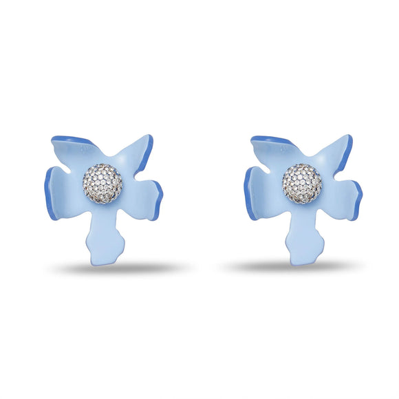 Lake Blue Crystal Lily Button Earrings