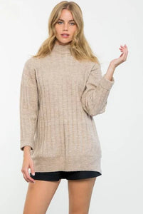 Mock Neck Long Ribbed Sweater