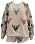 Beige Deer Head Sweatshirt