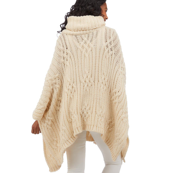 Turtleneck Cable Knit Sweater Poncho