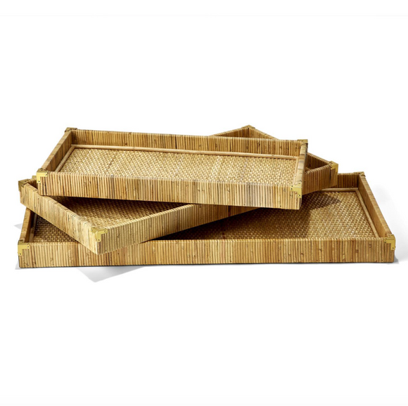 Dream Weavers Decorative Hand-Crafted Natural Rattan Oversized Trays