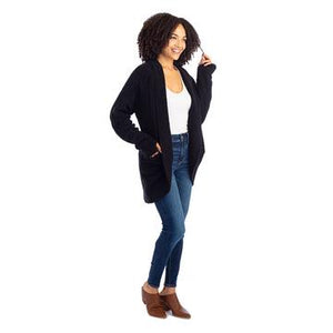 27" Solid Rib Marshmellow Cocoon Cardigan - Black